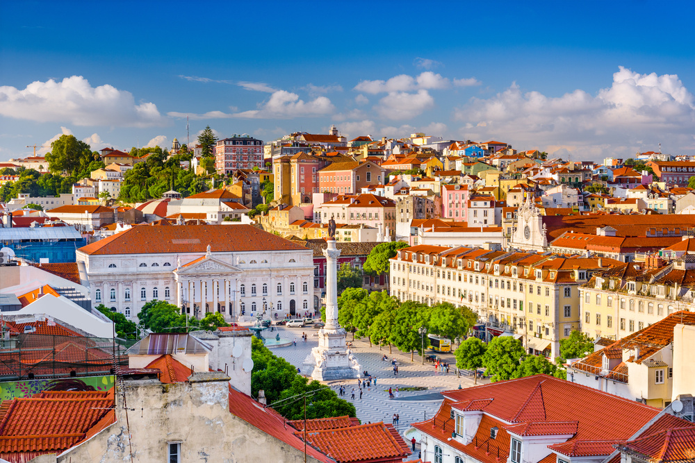 Lisbon, Portugal skyline view over Rossio Square.-1